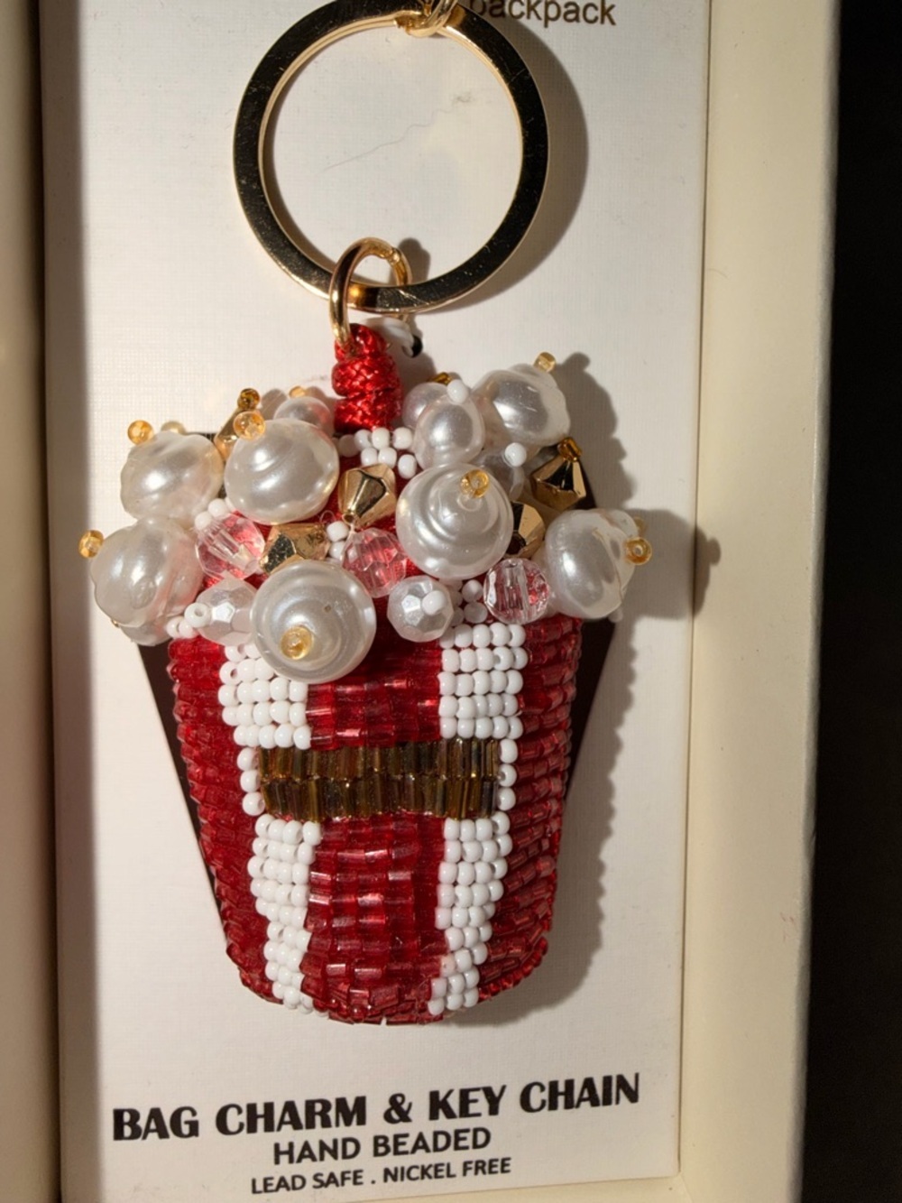 TikTok Famous Haute Hippie Beaded Popcorn Bucket Bag Charm Keychain NWT - Picture 3 of 3
